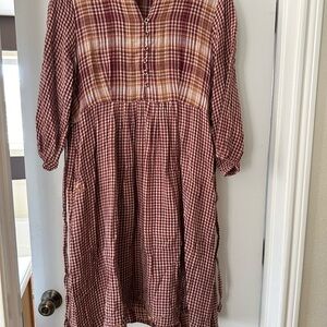 April Cornell Burgundy and Cream Plaid Dress